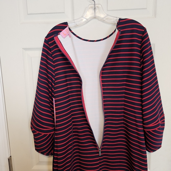 LDT Striped Ballon Sleeve Strechy Shift Dress - Picture 5 of 7